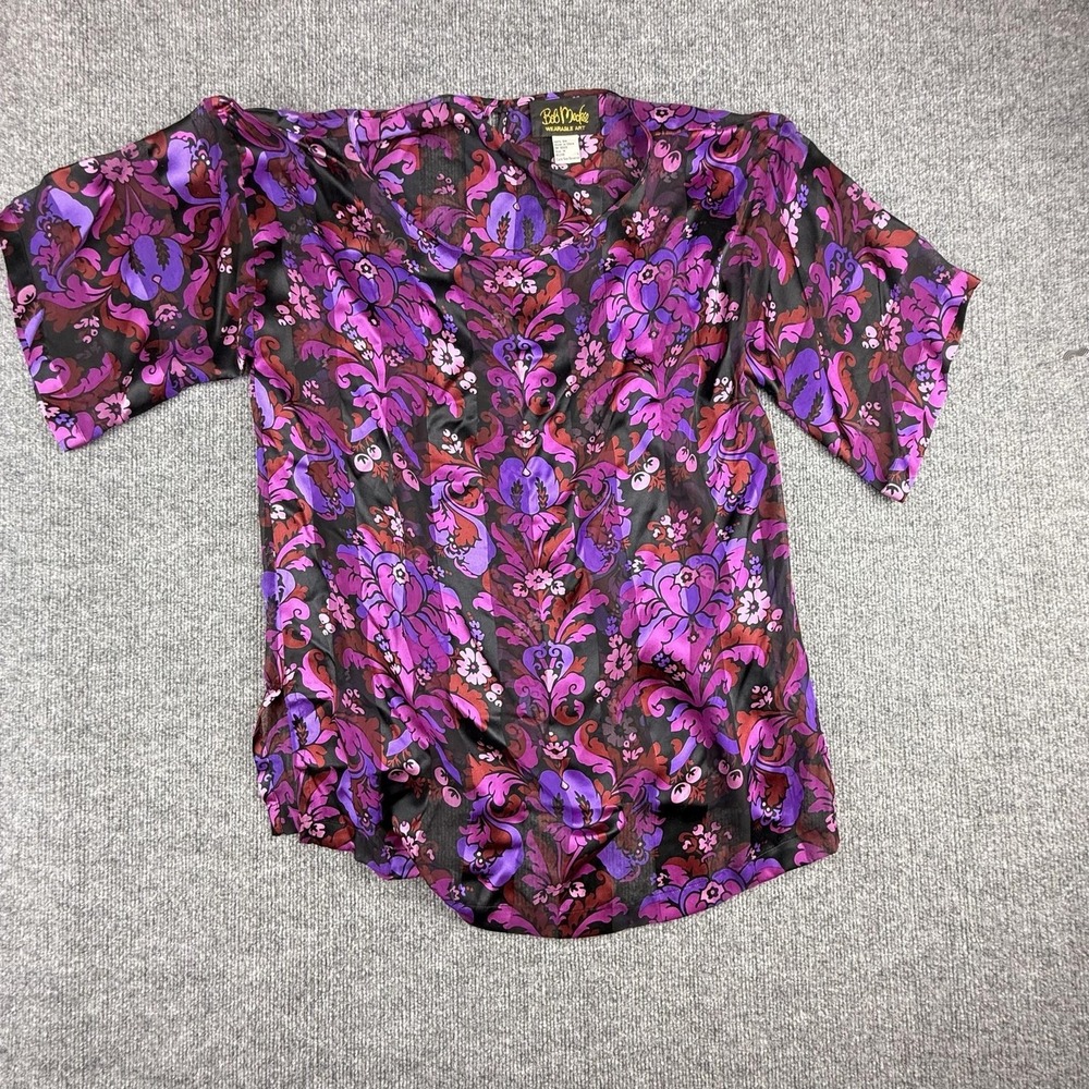 Bob Mackie Blouse Womens Medium Multicolor 100% Silk Floral Art Print Top